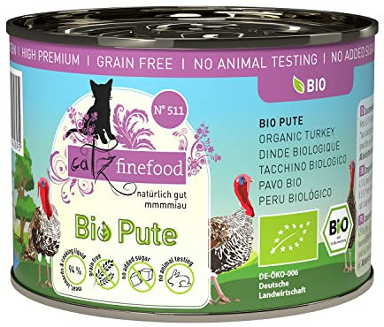 catz finefood Bio Katzenfutter Pute - N° 511 - Nassfutter für Katzen - 6 x 200 g - Ohne Getreide & zugesetzten Zucker (1,2 kg)