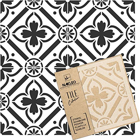 NAKLEO Fliesen Schablone zum Malen 20x20 cm, Romeira Spanische Maurische Blume Marokkanisch, Kunststoff Wiederverwendbare Bodenschablone DIY, Holz Möbel Wand Dekoration - Terrakotta