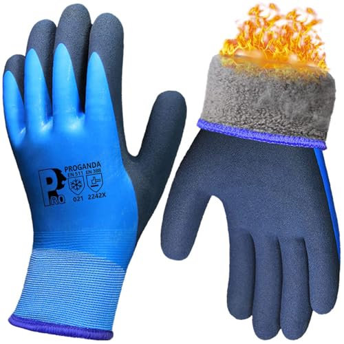 PROGANDA Waterproof Thermal Winter Work Gloves Fleece Liner Insulated Warm for Outdoor Cold Weather Car Washing Gardening Fishing Multipurpose (Blue -Grip Waterproof Thermal, L (Pack of 1))