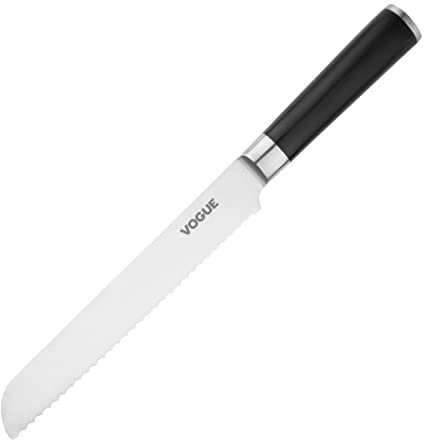 Vogue Bistro Bread Knife 20.5 cm, Black & Stainless Steel, Serrated Blade Length 205 mm, Rockwell Harness Rating 52°, Professional & Home Kitchen Use, FS681