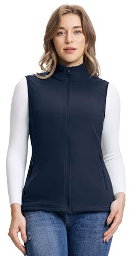 Outdoor Ventures Gilet da donna in pile per attività all'aria aperta, senza maniche, con tasche per corsa, escursionismo, campeggio, Blu notte, S