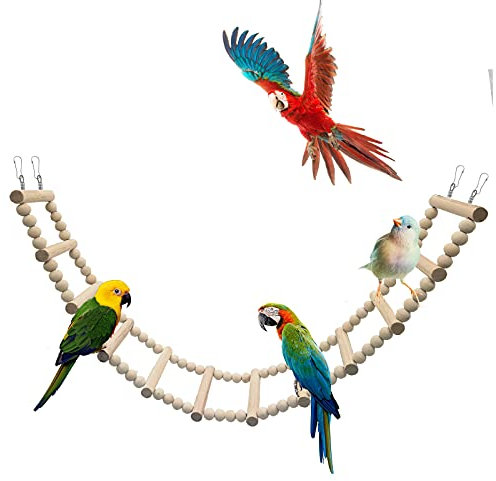 Échelle en Bois pour Oiseaux, Pont Balançoire pour Perruches et Perroquets, Jouet d'escalade pour Petits Animaux, Accessoire de Cage pour Hamsters, Écureuils, Rats, Conures, Calopsittes et Perruches