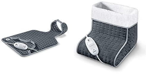 Beurer HK 53 Cosy Rücken-/Nacken-Heizkissen, in körpergerechter Form mit drei Temperaturstufen, maschinenwaschbar & FW 20 Cosy Fußwärmer, mit 3 Temperaturstufen und Abschaltautomatik, waschbar, grau
