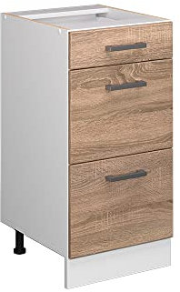 Vicco Küchenunterschrank R-Line, Sonoma/Weiß, 40 cm mit Schubladen, ohne Arbeitsplatte