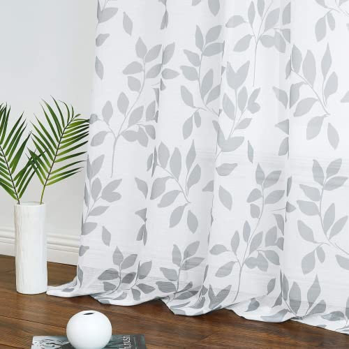 Treatmentex Cortinas Traslúsidas de Visillos Sala para Ventana de Dormitorio, Cortinas Salon Modernas 2 Piezas con 8 Ojales, Blanca y Gris Color, 136x260cm