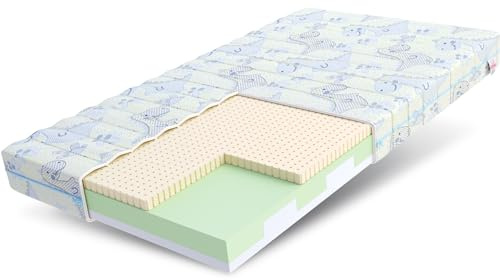 FDM Smile Matratze 80x180 cm Kaltschaum Kindermatratze Höhe 10 cm Härtegrad H3 Öko-Tex Allergikergeeignet Bezug Waschbar Latex Matratzenbezug Dino