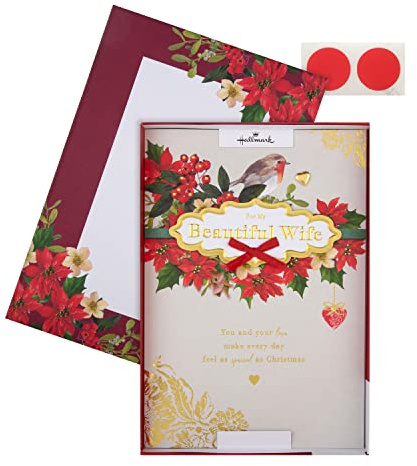 Hallmark Boxed Christmas Card for Wife - Traditional Robin and Foliage Design