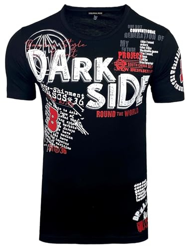 Subliminal Mode T-Shirt da Uomo in Cotone con Scollo con Rotondo Manica Corta Stile Moderno/Vintage Lavato - Stampa Unica - Taglio Classico BX146 - Nero XXL
