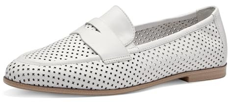 Tamaris Damen Slipper Leder Blockabsatz; WHITE STRUCTURE/weiß; 38 EU