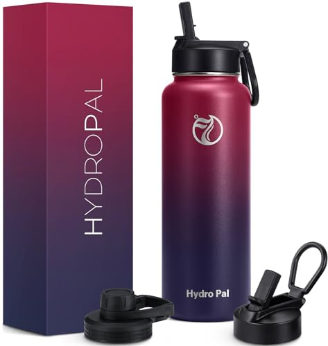 HydroPal Vacuum Insulated Water Bottle 1200ml (1.2L) Stainless Steel, BPA Free, Leakproof, 12H Hot 24H Cold, with 2 Lids for Camping