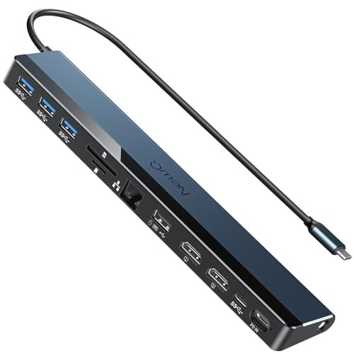 Estación de acoplamiento USB C para dos monitores: NewQ 12 en 1 Hub con Dual HDMI 4K @ 30Hz, 4 x USB, Audio, Ethernet, SD/TF, PD 100W, Thunderbolt 3/4 Dock para MacBook Pro Air, HP, Dell, Lenovo, Acer