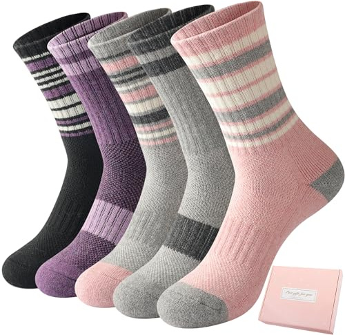 Caldodo Calcetines térmicos de lana para mujer, 5 pares, calcetines de invierno, calcetines térmicos gruesos cálidos para mujer, calcetines de senderismo, trekking, calcetines de trabajo,
