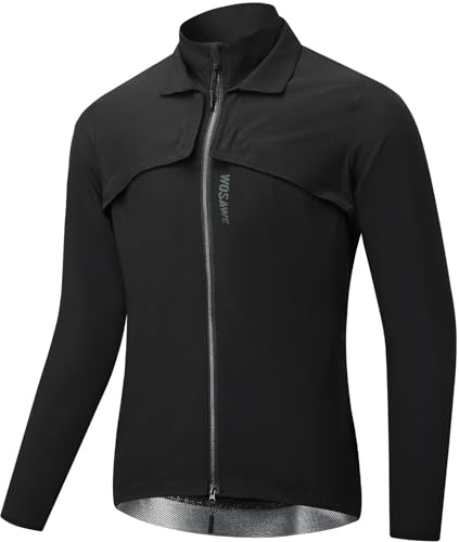 WOSAWE Veste de Cyclisme, Hommes Femme Détachables Respirant Gilet de Vélo Coupe-vent Veste de Course à pied (Noir pour Homme, L)