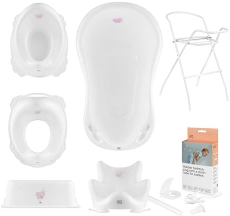 Hylat Baby Komplett-Set: Stabile Babybadewanne mit Gestell, Badesitz und Abfluss, Kinder-Toilettensitz, Babytopf, Kinderschemel - Hug Me Weiß - TÜV Rheinland zertifiziert - Lite-Kollektion