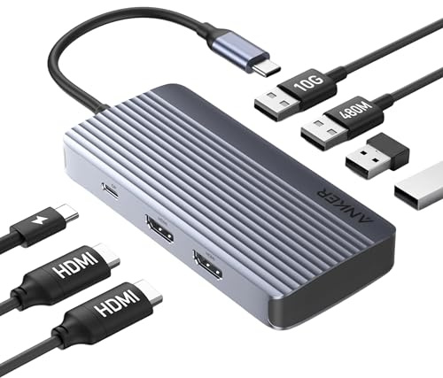 Anker 7-in-1 USB-C Hub, Dual Monitor USB C Docking Station, Dual HDMI Display, 85W Max Output, 10Gbps Data Transfers for Dell XPS, ThinkPad T14 Gen2 and More