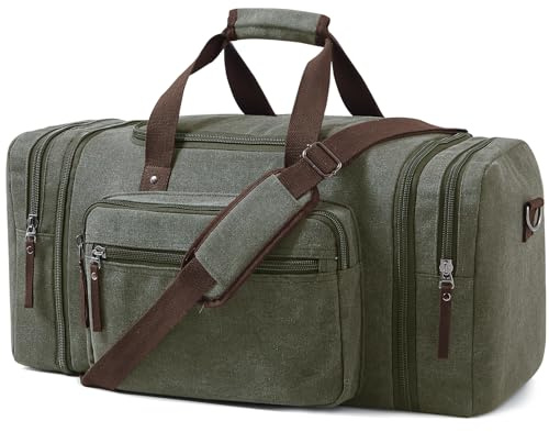 EKOROMIER Grand Sac de Voyage en Toile 70L pour Homme – Sac Weekend Extensible – Bagage Grande Capacité pour Vacances, Sport et Longs Séjours