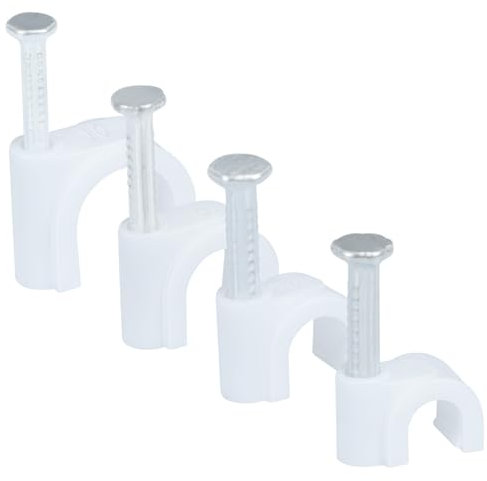 LeMotech 200 Stück Kabelklemmen 5/6/8/10mm Runde Kabelhalter Mit Eingestecktem Nagel Halterungen Kabelbefestigung Für Starkstromkabel Ethernet-Kabel Lautsprecherkabel, Weiß