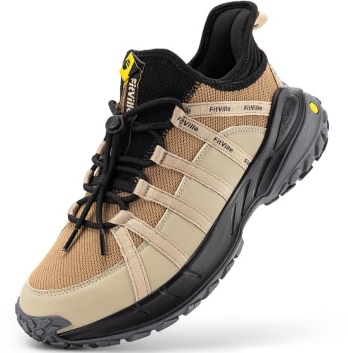 FitVille Men's Wide Slip-On Hiking Shoes Arch Support Trekking Sneakers