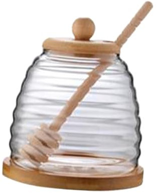 Fenteer Dispensador de Miel de Vidrio - Bote Transparente Con Tapa Redonda 500ml - Fácil de Limpiar, Resistente - Contenedor Para Bodas