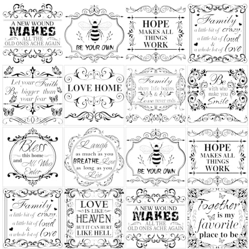 GOMAKERER 12 hojas de 12 estilos de transferencia para frotar, 14 x 14 cm, color negro, palabra vintage, letras cálidas, calcomanías de transferencia para ventanas, muebles, manualidades
