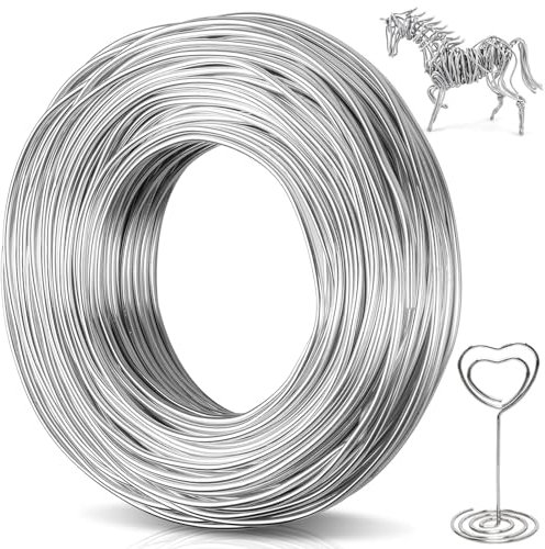 Caianwin Alambre de aluminio de calibre 12 de 65 pies, cables de metal flexibles de 2 mm de grosor para esculpir, modelar, hacer flores, muñecas, joyería, tejer y envolver alambre