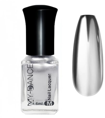 Silver Nail Polish,Metallic Nail Polish,Metal Mirror Nail Varnish,Silver Chrome Nail Varnish Quick Drying Metallic Effect,Super Shine Mirror Effect Nail Art Home Manicure