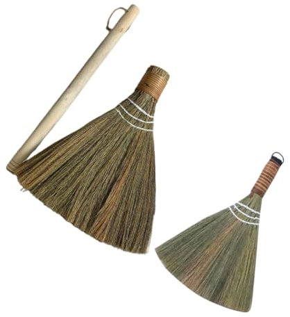 Gatuida 2pcs Hand Woven Dust Broom Portable Kitchen and Tabletop Cleaning Broom Lightweight Bamboo Sweeper with Removable Handle for Home Dusting