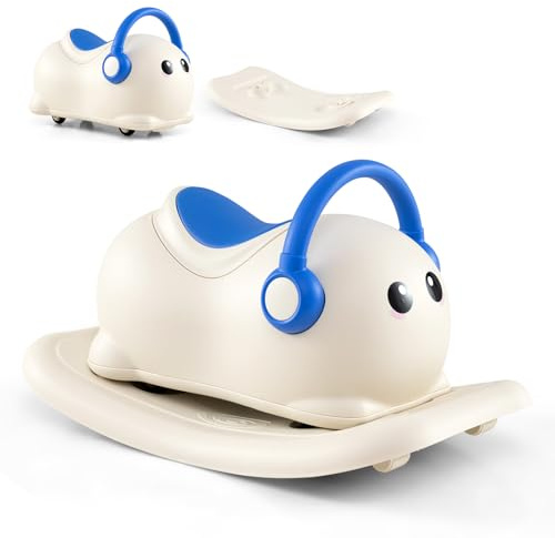 GOPLUS Caballo Balancín 3 en 1 para Niños, Caballito Balancín con Almacenamiento Oculto, 4 Ruedas Universales, Caballo Mecedora Infantil Convertible en Correpasillos y Tabla de Equilibrio Desmontable