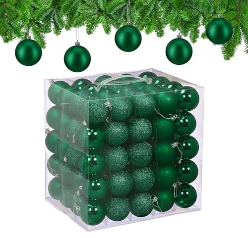 Relaxdays Palline di Natale, Set 100 Palle Albero, Addobbi Natalizi, ∅ 6 cm, in Plastica Opaca, Lucida, Glitter, Verde