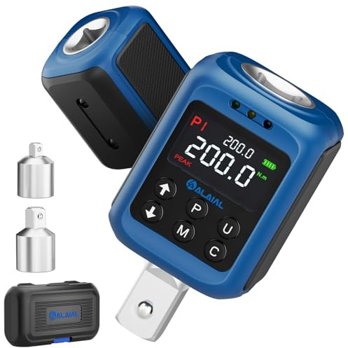 ALAIAL Llave Dinamometrica Digital 1/2, 3-200Nm Adaptador de Torsión Digital, Alta Precisión, Memoria Preestablecida, Zumbador e Indicador LED con 3/8 y 1/4 Adaptador para Coche, Moto, Bicicleta