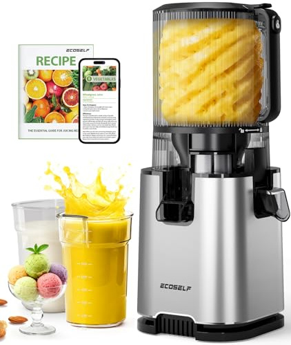 ECOSELF Cold Press Juicer with Extra Large Feed Chute For Whole Fruits & Vegetables, High Juice Yield, Grey