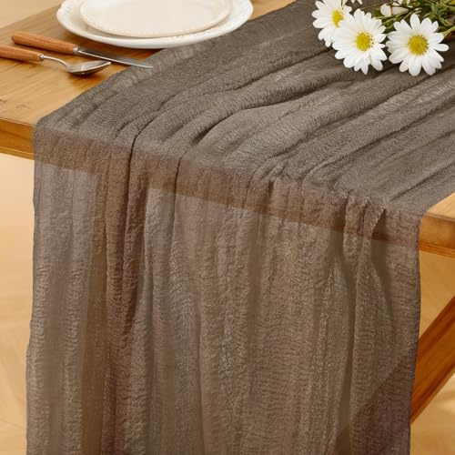 Chemin de Table Marron BohèMe Tendance, 280 X 80 CM Chemin de Table en éTamine Rustique pour Mariage, Fête d'anniversaire, Baby Shower, DéCoration de Table de Cuisine