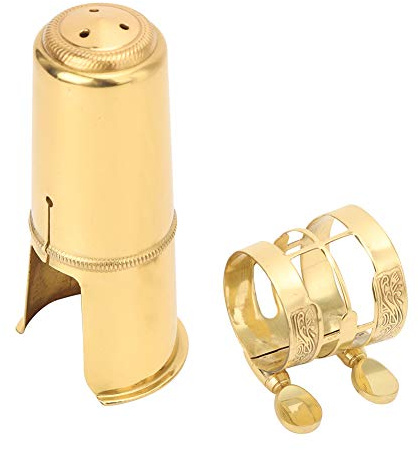 Jwthee Embouchure de saxophone ténor avec capuchon à clip en métal, kit de remplacement pour instrument de musique doré, embout de saxophone ténor avec une anche, ligature plaquée or et