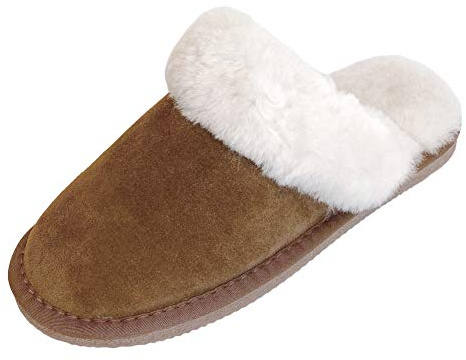 Deluxe Ladies Sheepskin Mule Style Slippers with Thick Sheepskin Lining (7, Chestnut)