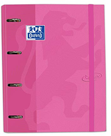 Oxford, Archivador 4 anillas con recambio y goma, TOUCH. Tapa Extradura A4+ con Recambio 80 Hojas, Cuadrícula 5x5, Color Rosa Pastel