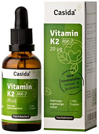 Casida Vitamin K2 Tropfen Hochdosierte, flüssige Vitamin K2 Tropfen (MK7) mit 99,7% All Trans aus der Apotheke – 100% vegan - 50 ml