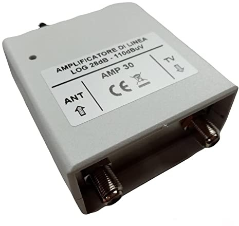 Vsnetwork Amplificateur d'antenne TV numérique terrestre auto-alimenté avec filtre LTE/4G, gain maximum 28 dB réglable, intérieur, 1 entrée/1 sortie