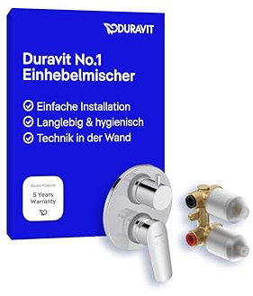 Duravit No.1 bath mixer set flush mounted, incl. ready-mounted set with concealed basic body, bath mixer tap with ceramic mixing system, Chrome
