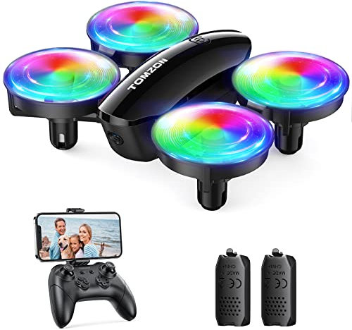 Tomzon mini Drohne mit Kamera 1080P für Kinder und Anfänger RC Quadrocopter mit LED Licht, Helikopter ferngesteuert, Drohne Spielzeug indoor 360° Propellerschutz/Lange Flugzeit/Werfen Go/3D Flip drone