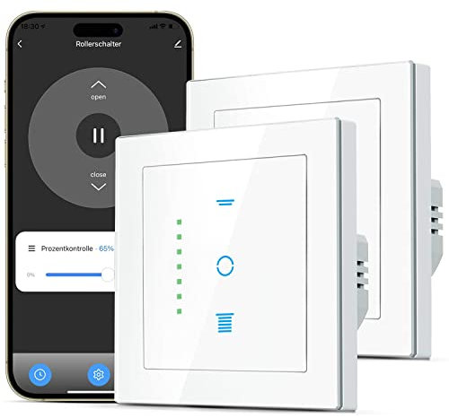 CURRYSMARTER WLAN Rollladenschalter, [6 Gen] Jalousien Schalter mit steuerbarer LED, Smart Rolladen Zeitschaltuhr benötigt Nullleiter, Rolladensteuerung kompatibel mit Echo Alexa/Google, 2 Stücke