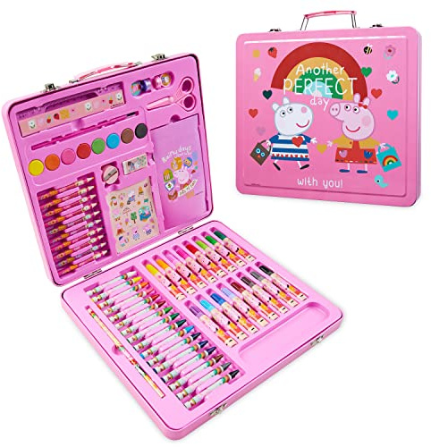 Peppa Pig Malkoffer, Malset für Kinder, Malkasten Kinder, Bastelset Mädchen Bastelkoffer mit Buntstifte Set Farben Painting Set Farbstifte Spielzeug Geschenke für Mädchen (Rosa)