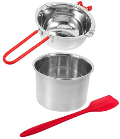 UPKOCH Pentola Fondente in Acciaio Inossidabile da 600ml Resistente All'ossidazione Doppio Beccuccio e Spatola, Set di 3 Pezzi per Sciogliere Cioccolato e Cera a Colore Casuale