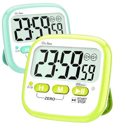 Antonki 2 Pcs Kitchen Timers, Countdown Digital Timer for Cooking Egg, Toothbrush, Classroom, Teacher, Kid - Magnetic, Kickstand, Hanging - Battery Included