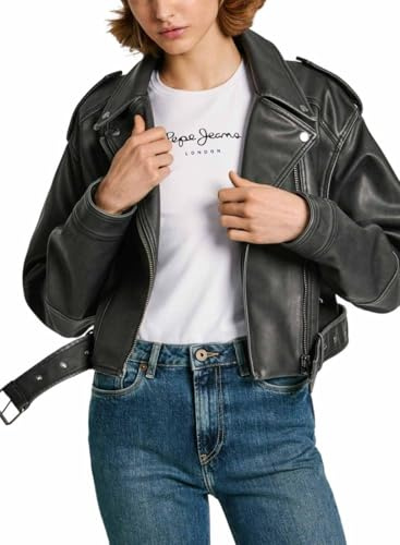 Pepe Jeans Amalia, Chaqueta de motociclista Mujer, Black (Black),