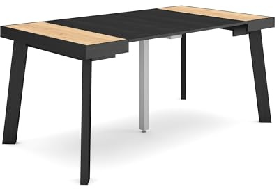 Skraut Home | Table Console Extensible | Console Meuble | 160 | pour 8 Personnes | Pieds en Bois | Style Moderne | Chêne et Noir