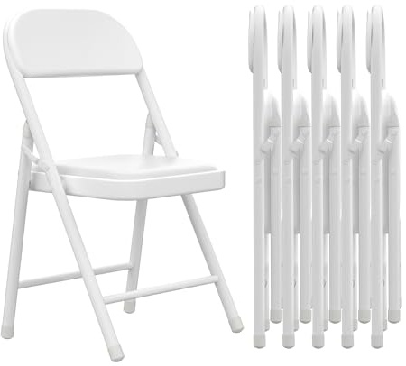 Chleby Juego de 6 Cómoda Silla Plegable sillas Plegables de Cuero para Cocina con cojín Fino, sillas de Comedor Plegables adecuadas para Cocina, Interior, Exterior, Sala de conferencias Blanco
