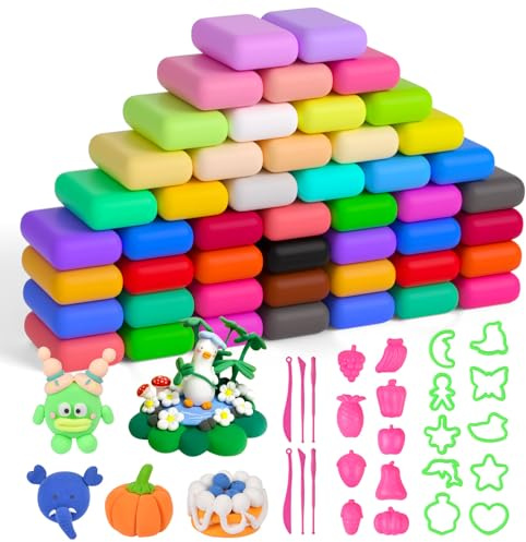 AUAUY Air Dry Clay, 48Pcs Ultra Light Modeling Clay with 6 Sculpting Tools & 19 Mould, DIY Creative Magic Clay, No-Toxic Modeling Clay & Dough, Children Educational Toys, Best Gifts for Kids