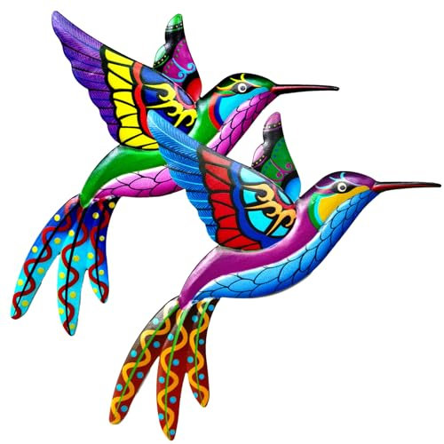 GIEEU 2 PCS Décoration Murale Colibri en métal,Décoration Murale Colibri en métal,Ornements d'oiseaux colorés pour la Maison, Le Jardin, Le Patio, Le Porche ou la clôture
