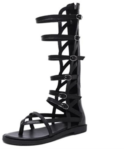LITNERMIA Bottes de gladiateur romaines, sandales hautes au genou pour femmes, chaussures d'été à lanières avec boucle à clip d'orteil