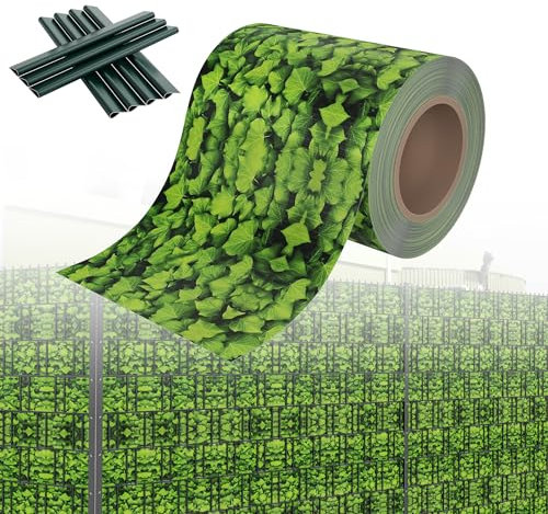 HENGMEI Tiras de protección visual de PVC, láminas de protección visual, vallas dobles, 35 m x 19 cm, con 20 clips de fijación, valla de jardín, protección contra el viento para valla, madera de boj